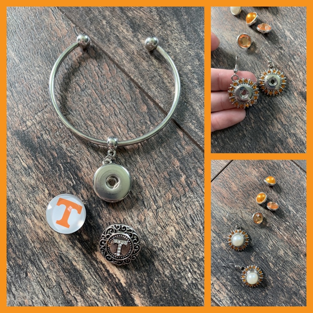 Tennessee Vols snap charm bracelet and earrings